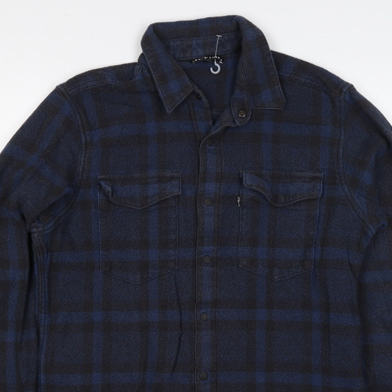 Levi's Line 8 Men's Blue Plaid Flannel Snap Shirt Size S