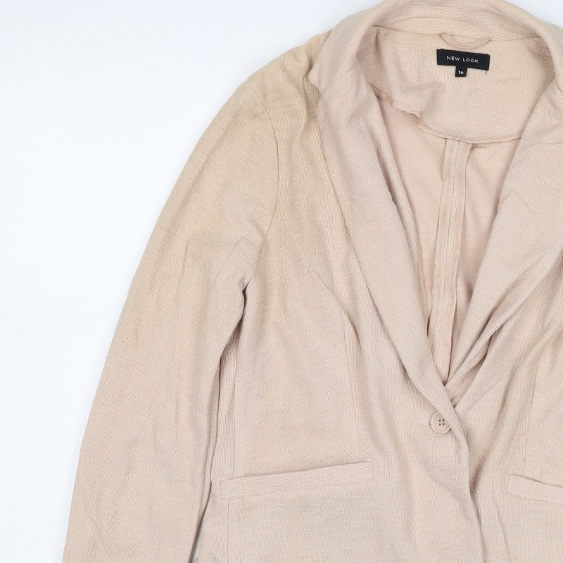 New Look Women’s Beige UK 14 One-Button Shawl Lapel Blazer