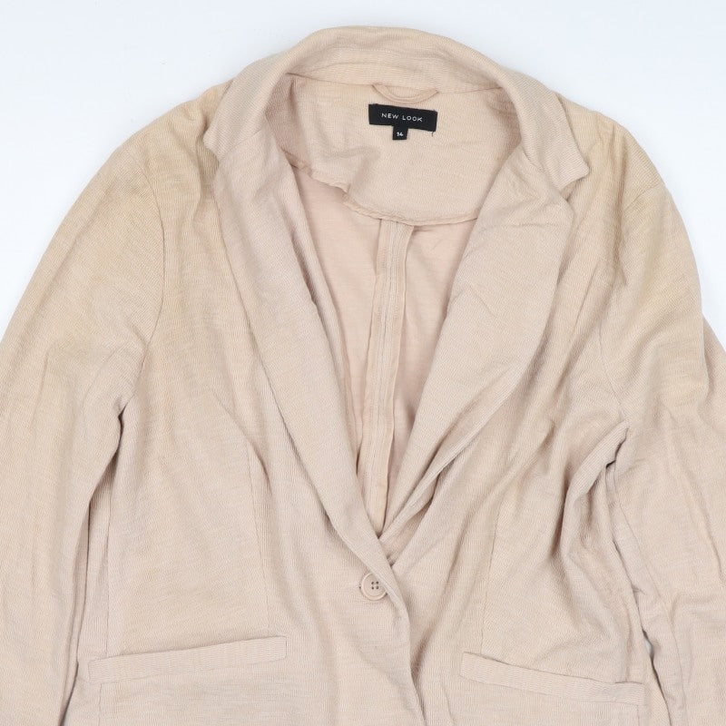 New Look Women’s Beige UK 14 One-Button Shawl Lapel Blazer