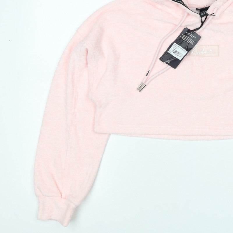 Ellesse Women Pink S Cropped Pullover Hoodie Logo Towelling New