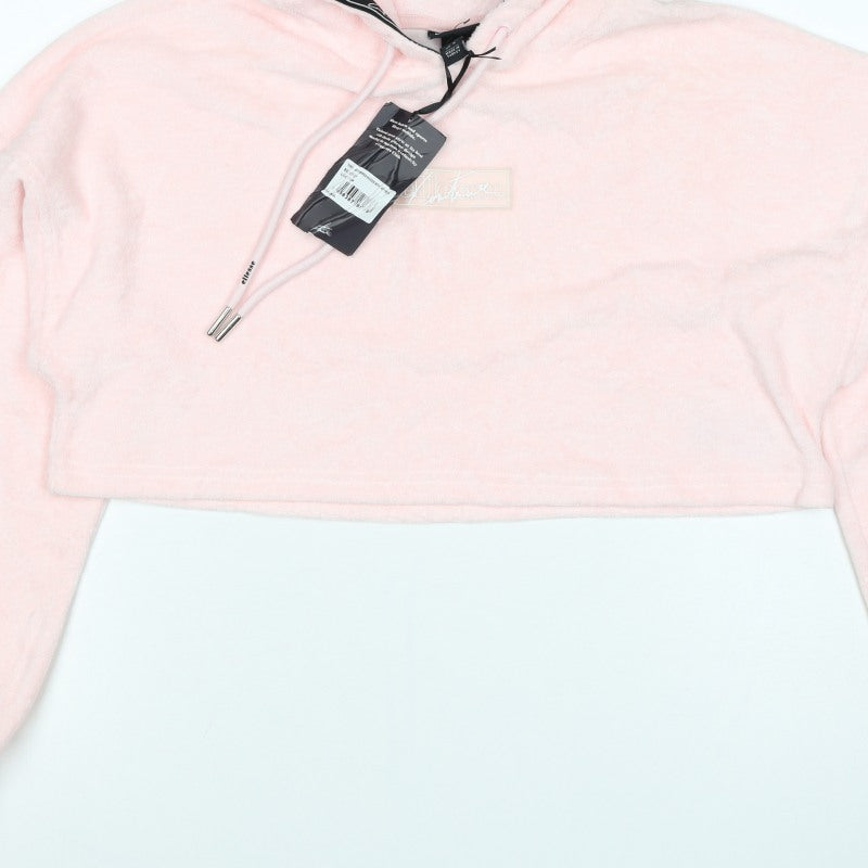 Ellesse Women Pink S Cropped Pullover Hoodie Logo Towelling New