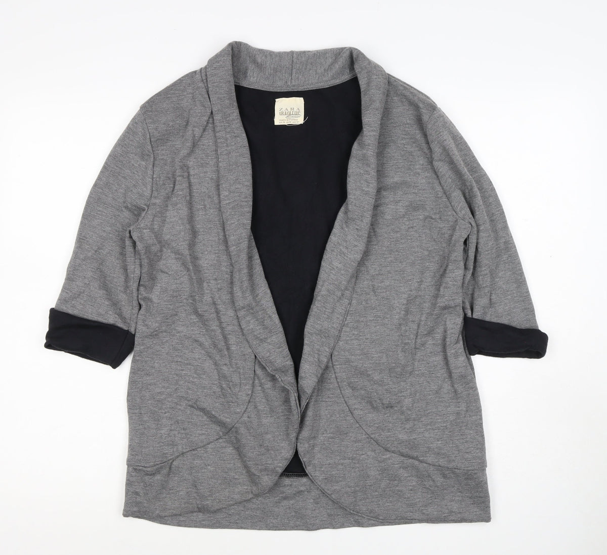 Zara Women Grey M Knit Open Front Shawl Collar Blazer Jacket