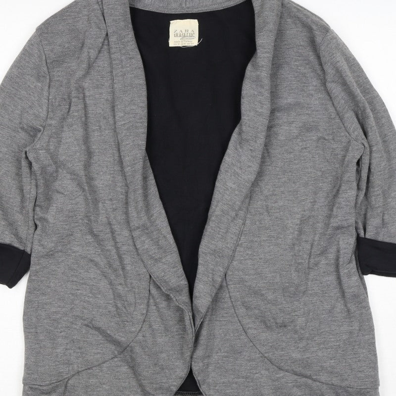 Zara Women Grey M Knit Open Front Shawl Collar Blazer Jacket