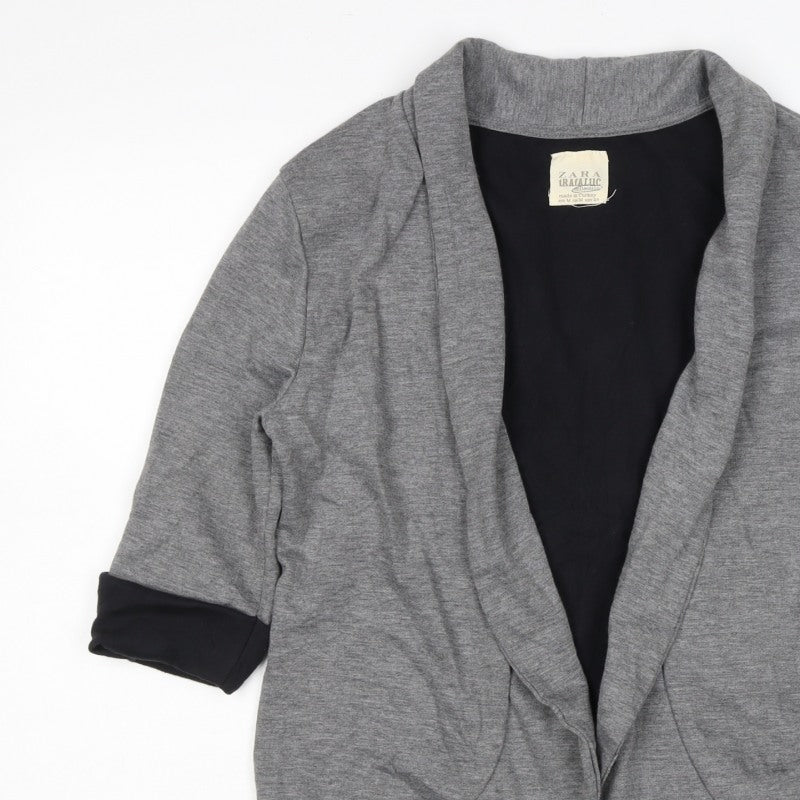 Zara Women Grey M Knit Open Front Shawl Collar Blazer Jacket