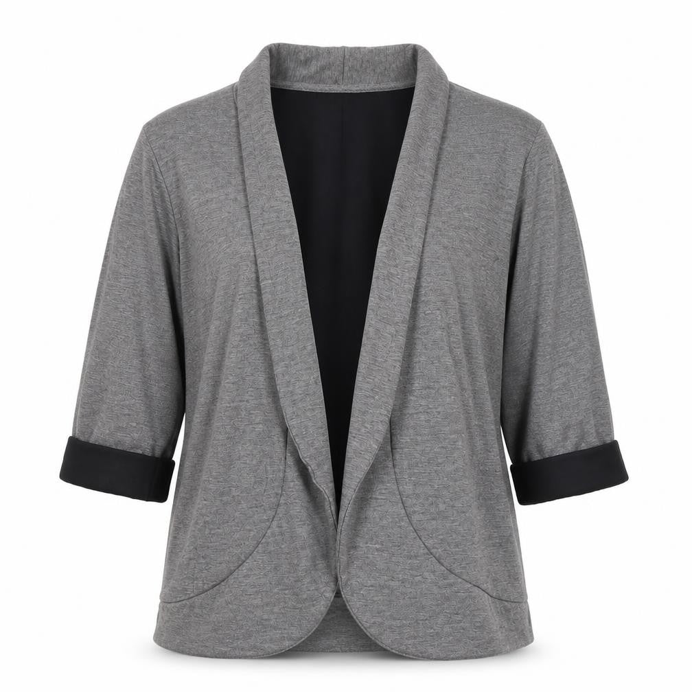 Zara Women Grey M Knit Open Front Shawl Collar Blazer Jacket