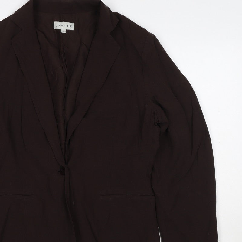 Jigsaw Women’s Brown L 100% Silk Single-Breasted Tailored Blazer Jacket