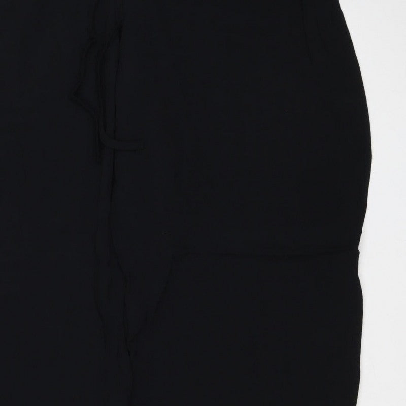 Marks & Spencer Women Black Size 18 Long Wide Leg Viscose Trousers