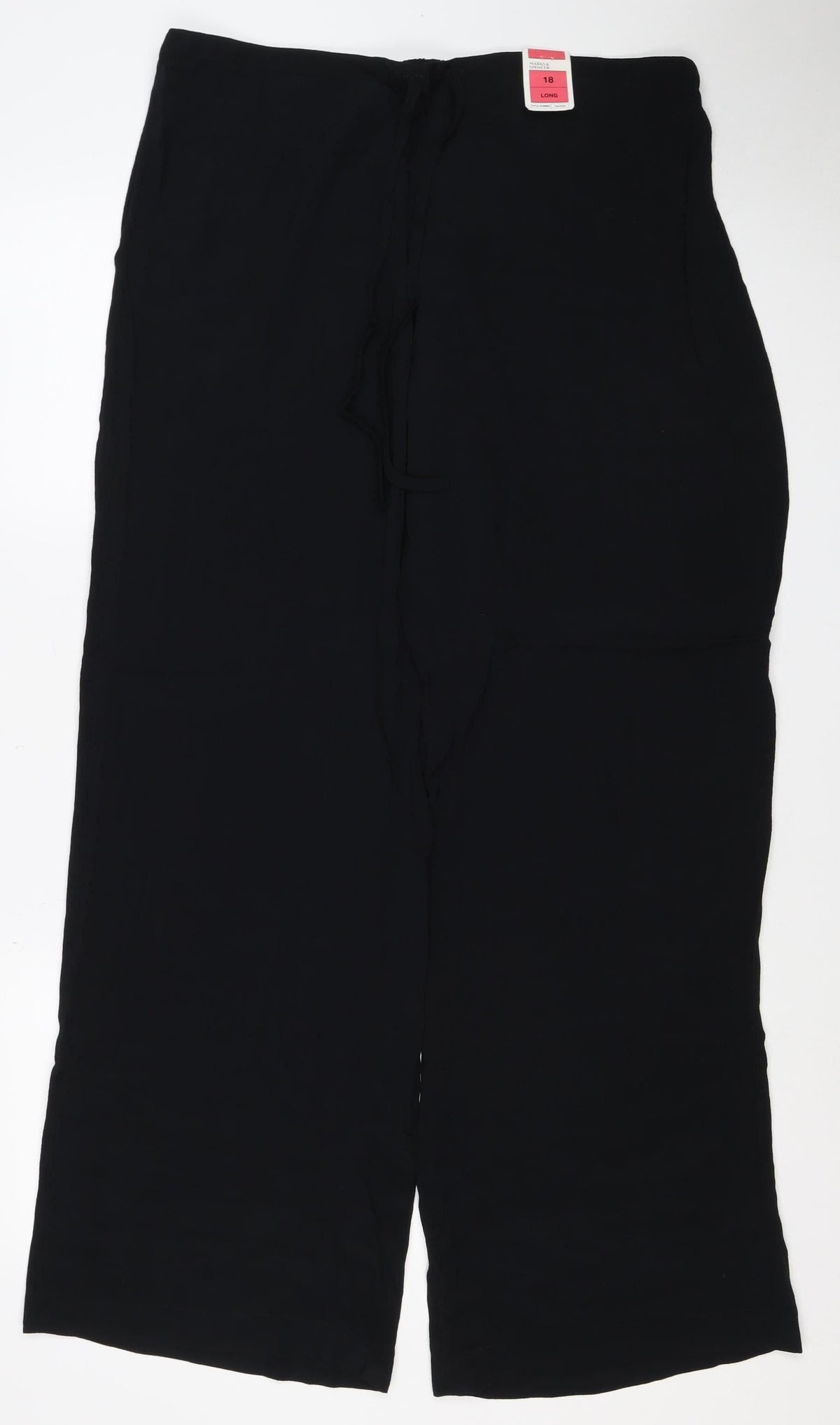 Marks & Spencer Women Black Size 18 Long Wide Leg Viscose Trousers