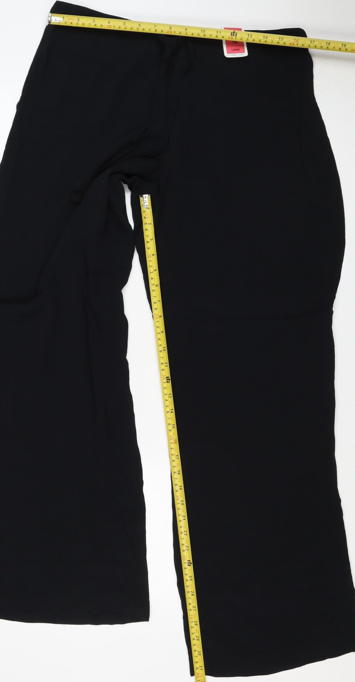 Marks & Spencer Women Black Size 18 Long Wide Leg Viscose Trousers