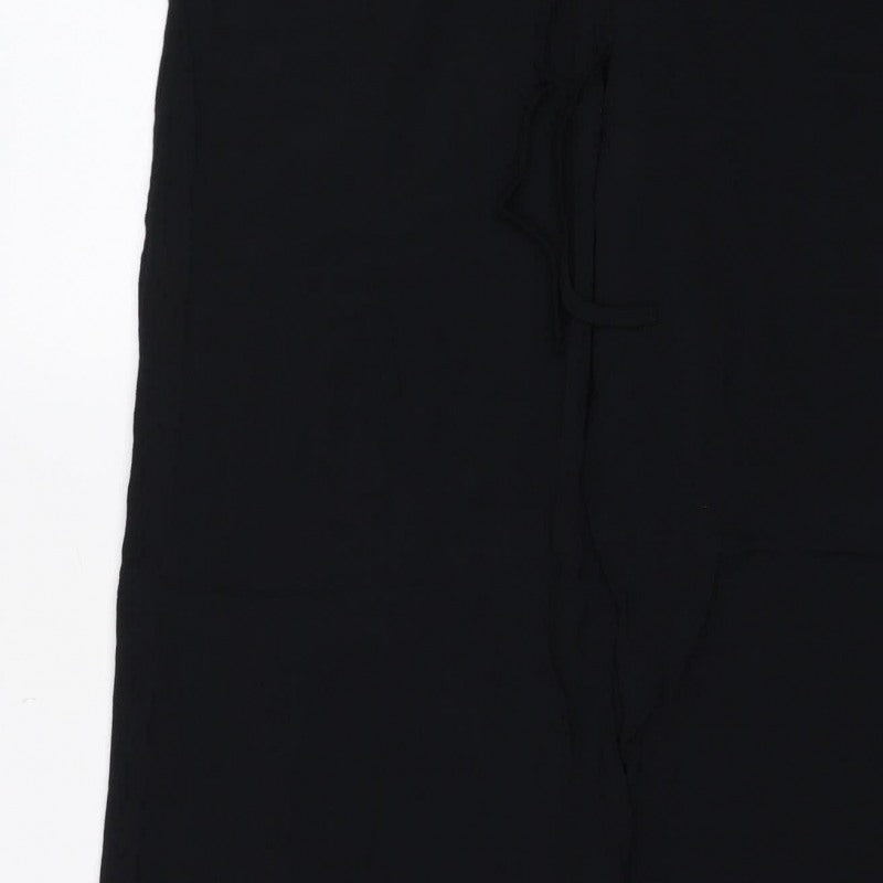 Marks & Spencer Women Black Size 18 Long Wide Leg Viscose Trousers