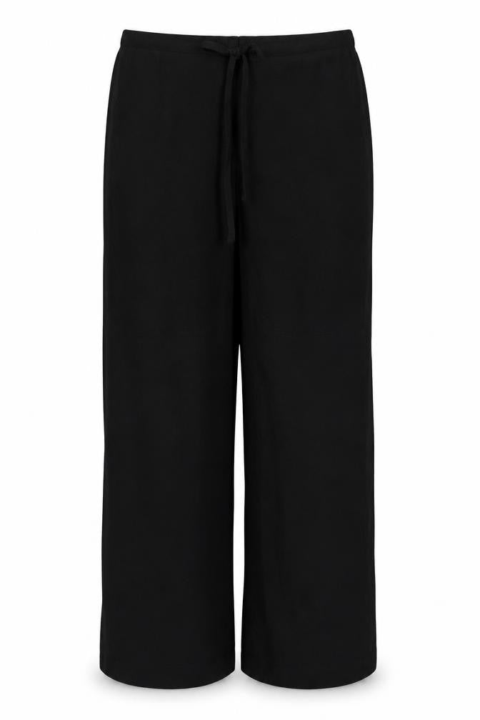 Marks & Spencer Women Black Size 18 Long Wide Leg Viscose Trousers