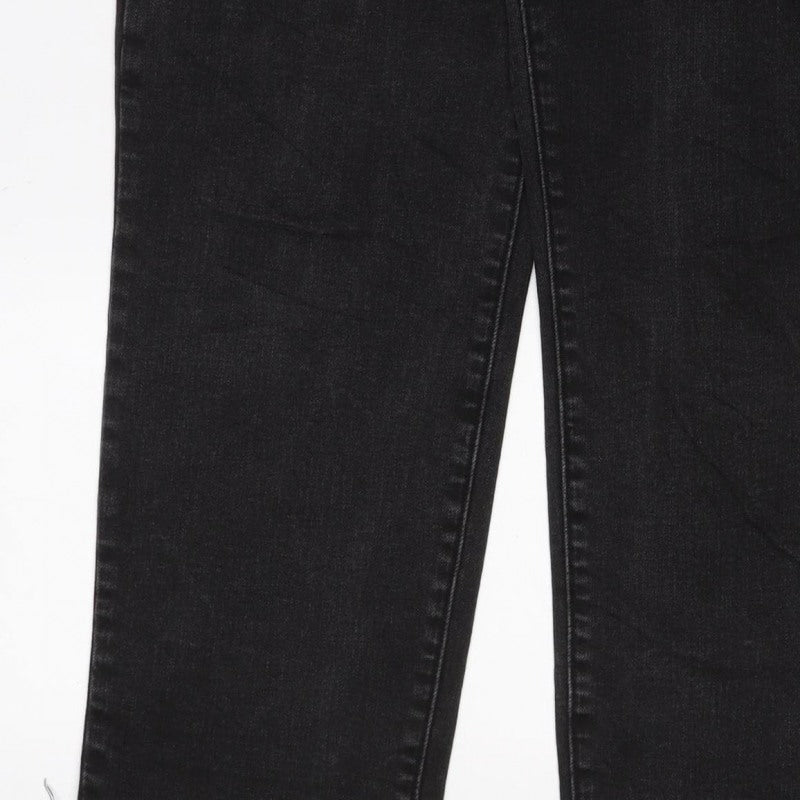 Marks & Spencer Women Black UK 12 Straight Raw Hem Denim Jeans