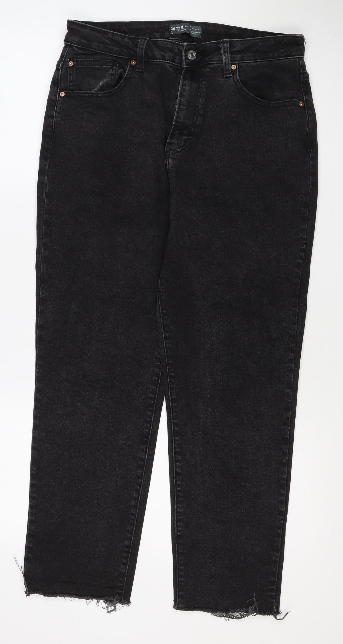 Marks & Spencer Women Black UK 12 Straight Raw Hem Denim Jeans