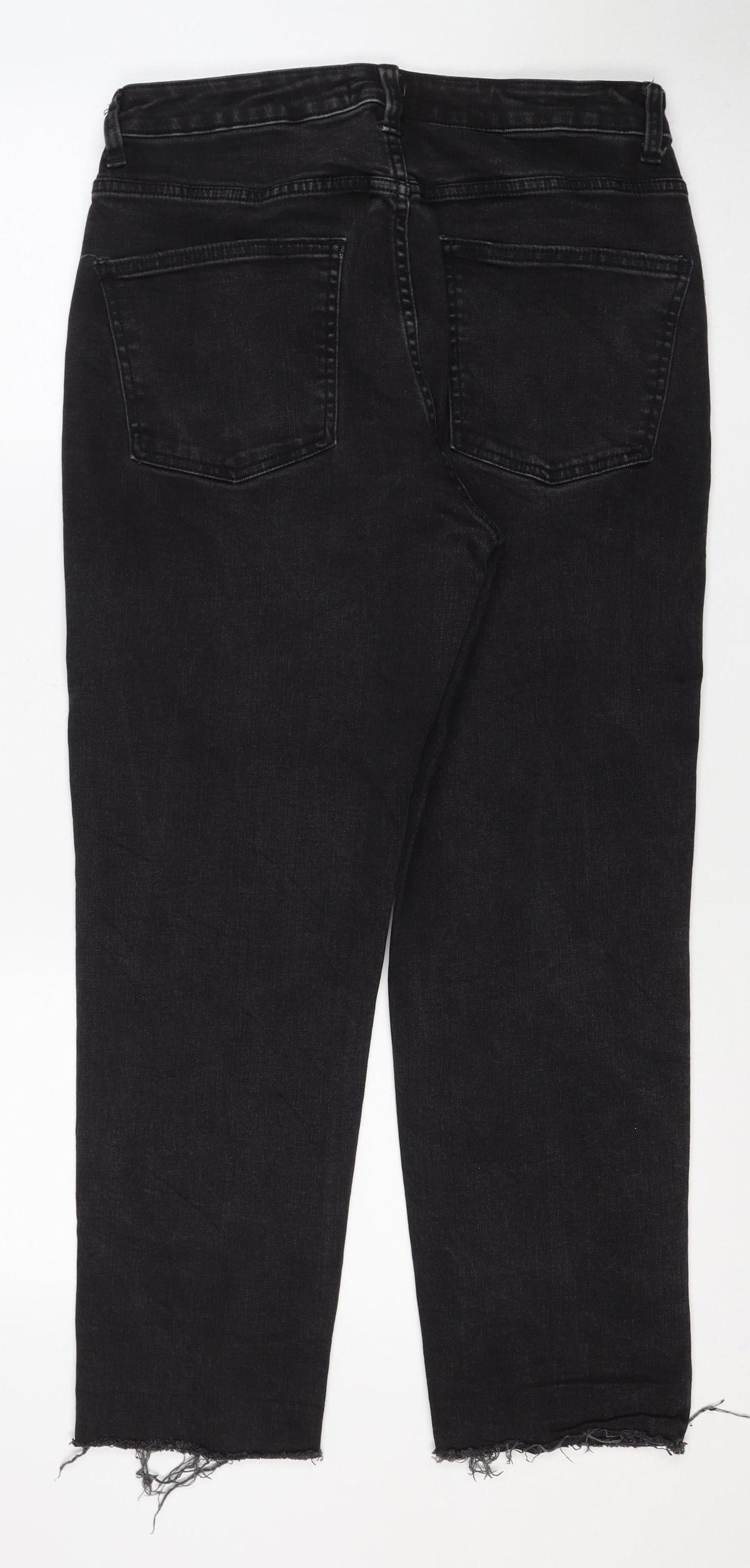 Marks & Spencer Women Black UK 12 Straight Raw Hem Denim Jeans