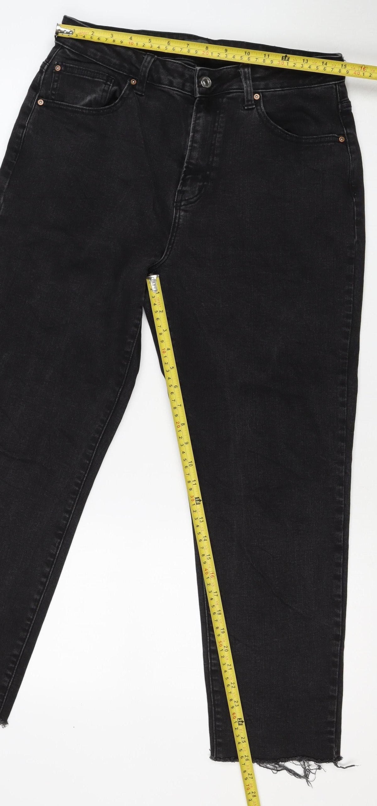 Marks & Spencer Women Black UK 12 Straight Raw Hem Denim Jeans