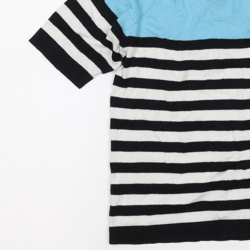 Popo England Women Blue Stripe Roll Neck Zip Knit Top Size 2