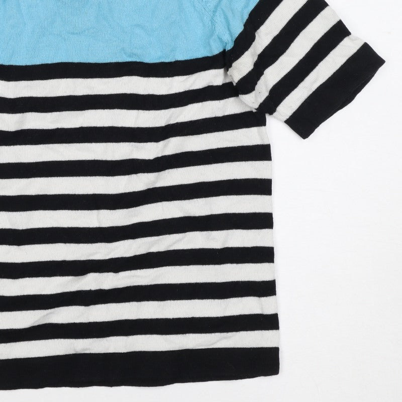 Popo England Women Blue Stripe Roll Neck Zip Knit Top Size 2