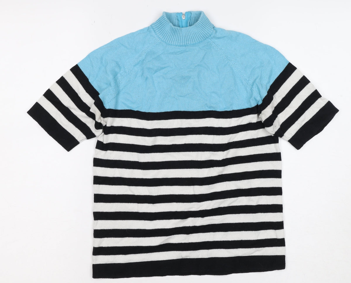 Popo England Women Blue Stripe Roll Neck Zip Knit Top Size 2