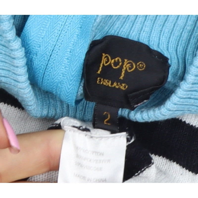 Popo England Women Blue Stripe Roll Neck Zip Knit Top Size 2