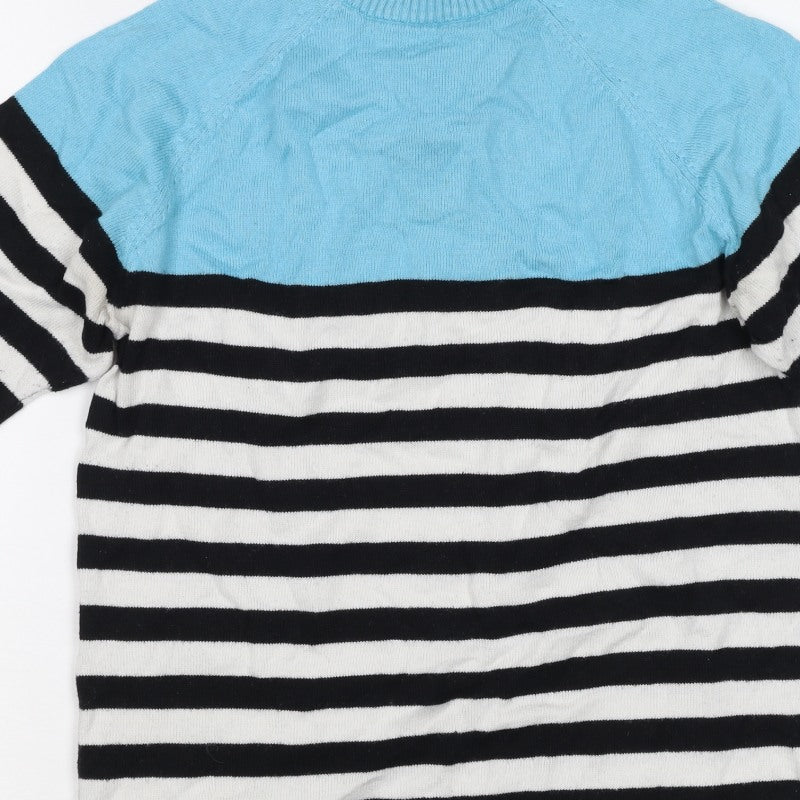 Popo England Women Blue Stripe Roll Neck Zip Knit Top Size 2