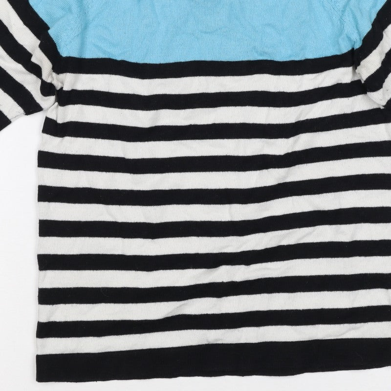 Popo England Women Blue Stripe Roll Neck Zip Knit Top Size 2