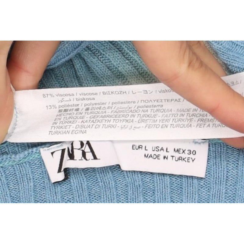 Zara Women Blue White Striped Rib Knit Button Cardigan Size L