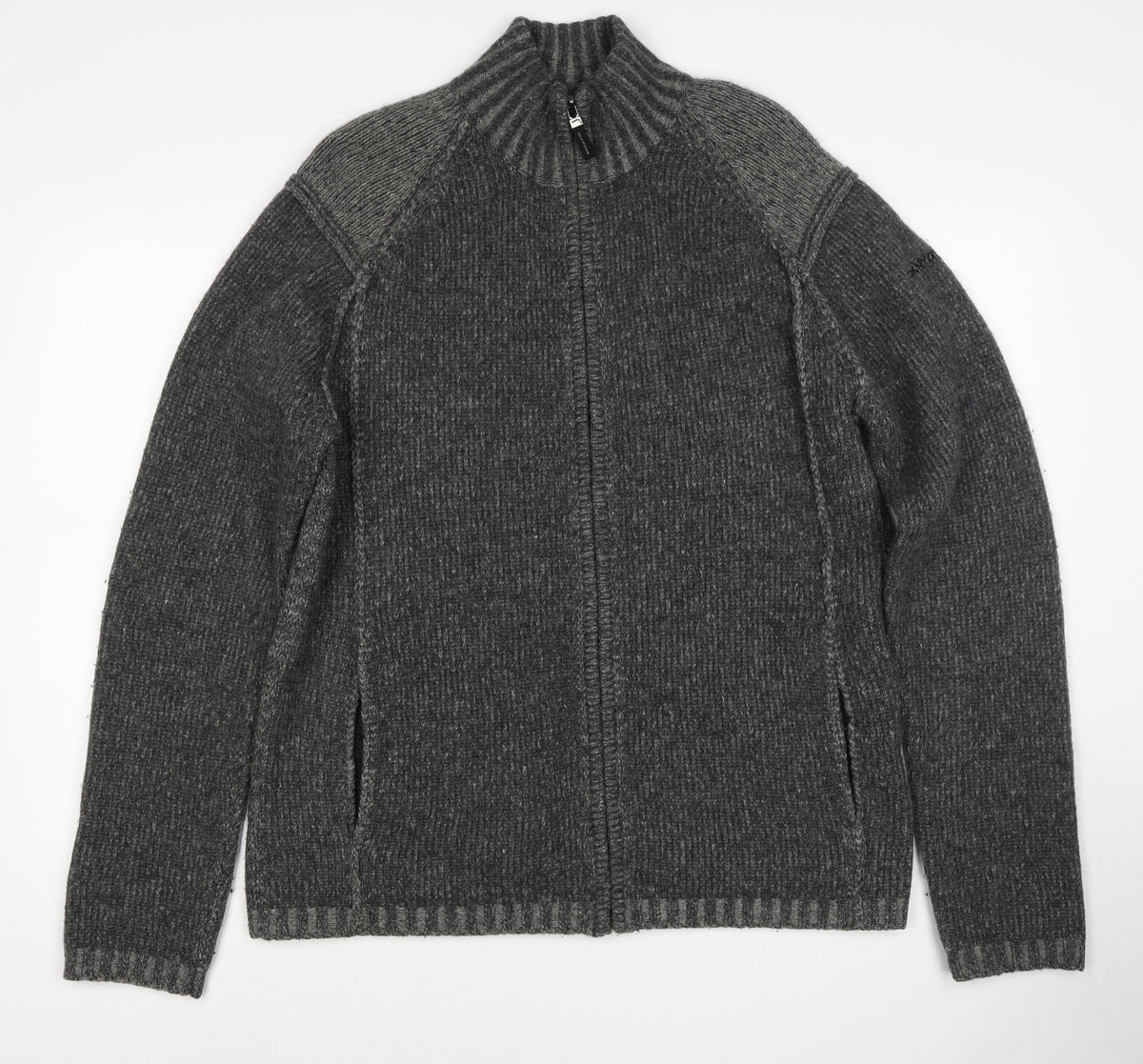 DKNY Jeans Men’s Grey L Full Zip Lambswool Knit Jumper High Neck