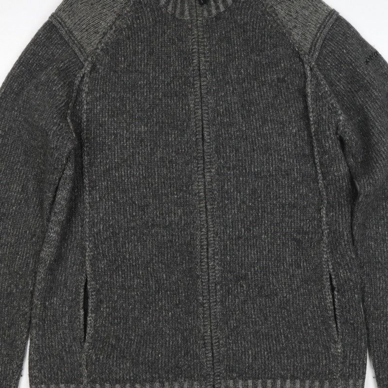 DKNY Jeans Men’s Grey L Full Zip Lambswool Knit Jumper High Neck