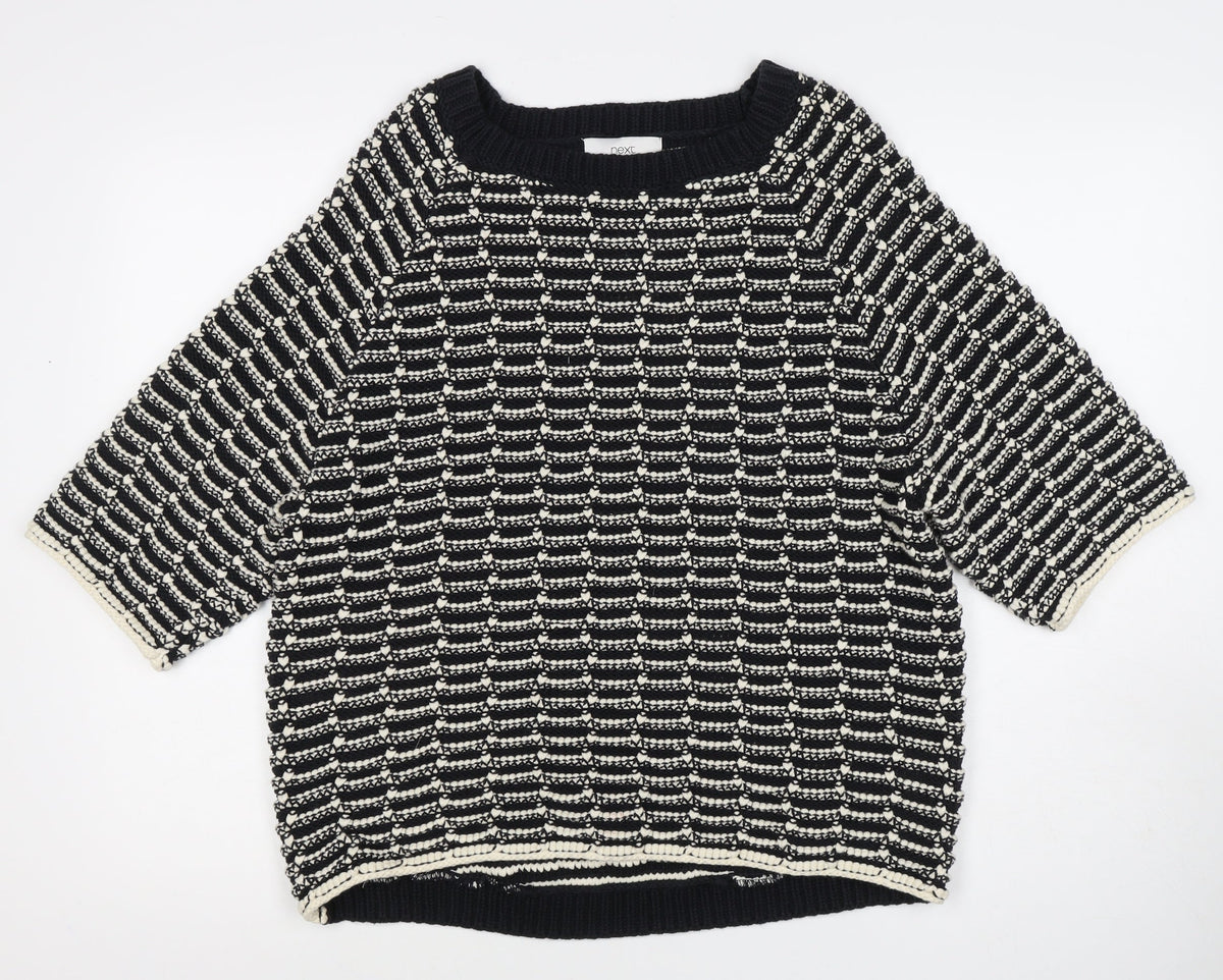 Next Women’s Black Ivory Striped Knit Pullover Jumper Size M
