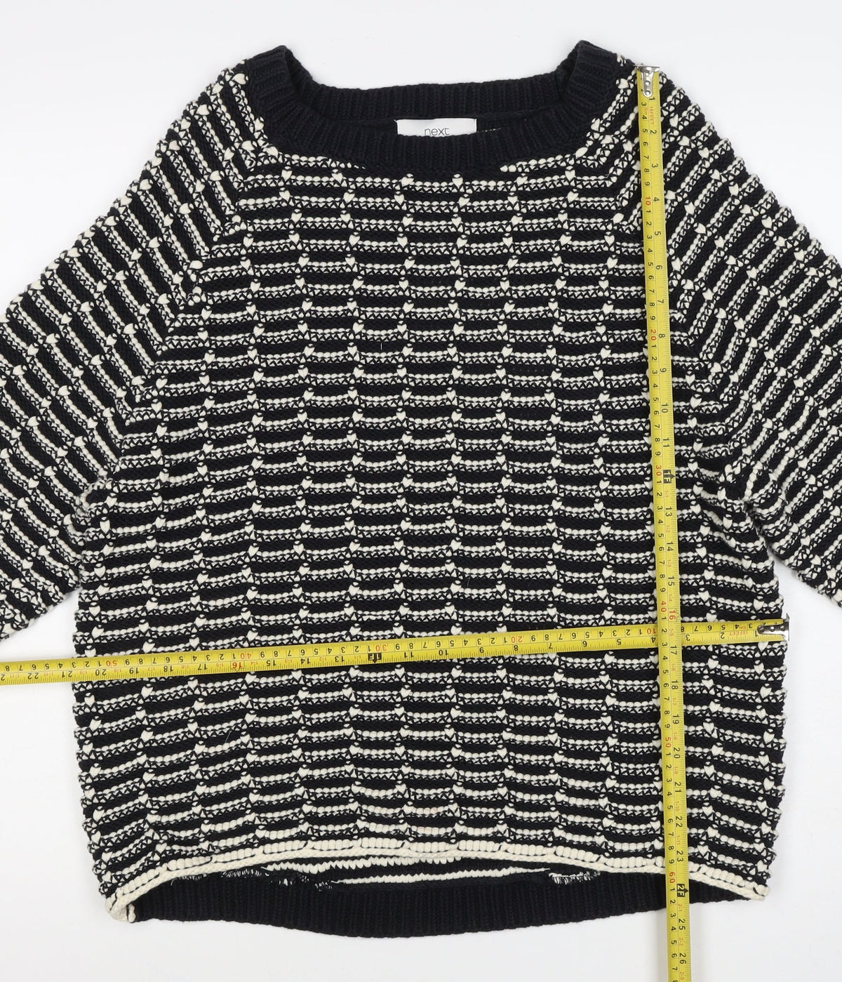 Next Women’s Black Ivory Striped Knit Pullover Jumper Size M