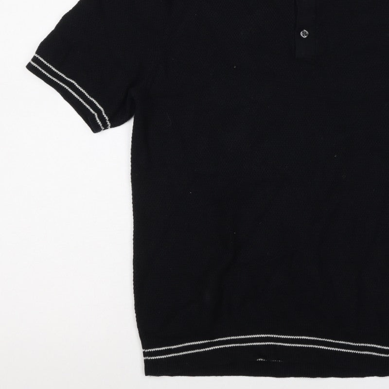 American Eagle Men’s Black S Cotton Polo Shirt Contrast Trim