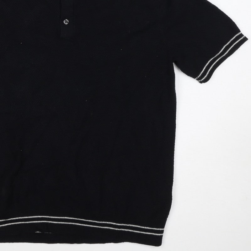 American Eagle Men’s Black S Cotton Polo Shirt Contrast Trim