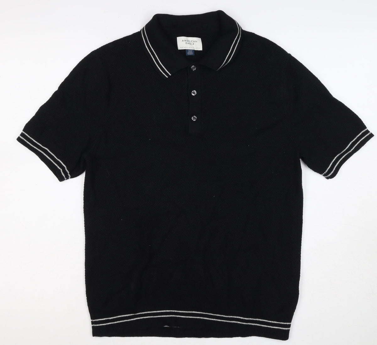 American Eagle Men’s Black S Cotton Polo Shirt Contrast Trim