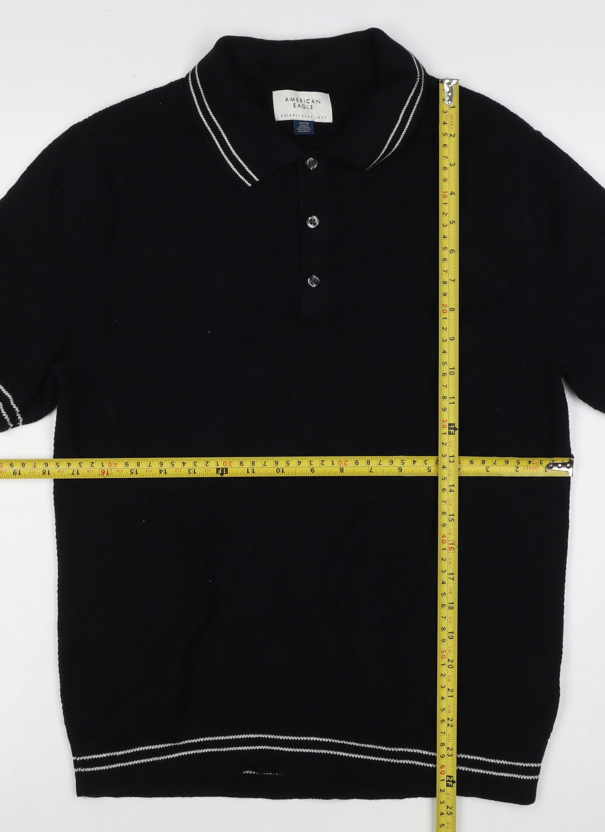 American Eagle Men’s Black S Cotton Polo Shirt Contrast Trim