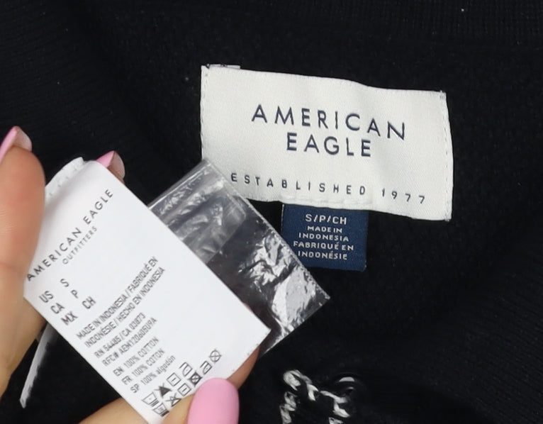 American Eagle Men’s Black S Cotton Polo Shirt Contrast Trim
