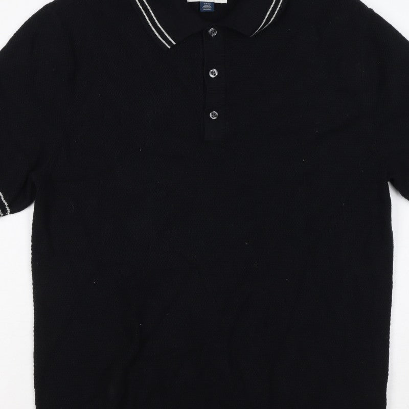 American Eagle Men’s Black S Cotton Polo Shirt Contrast Trim