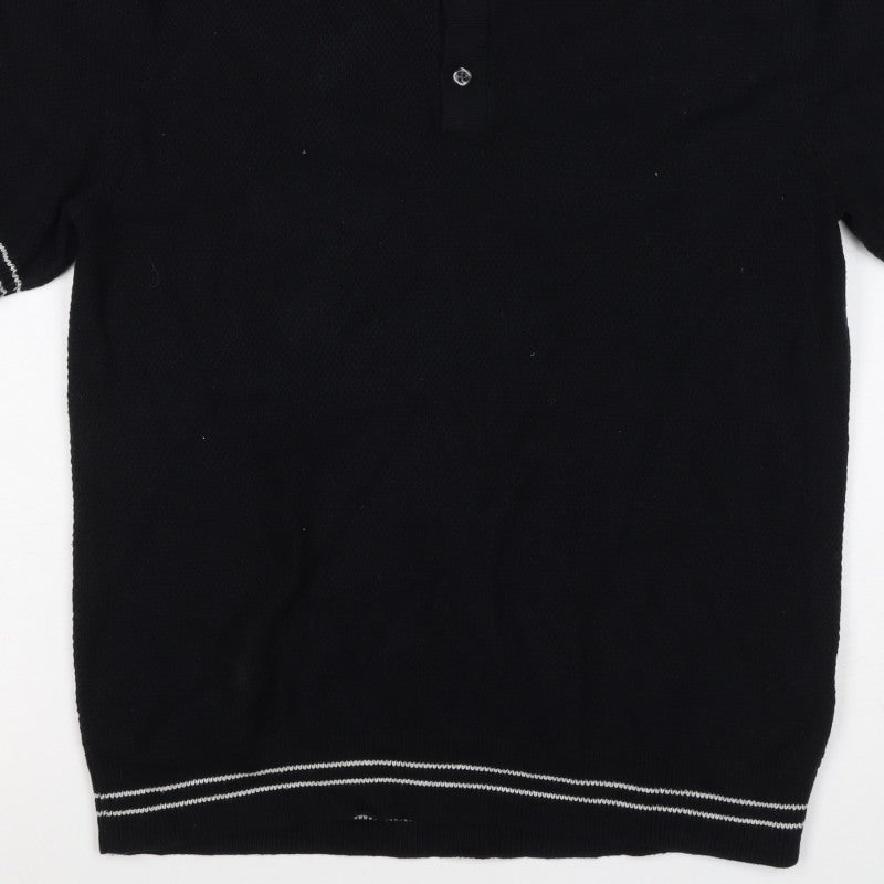 American Eagle Men’s Black S Cotton Polo Shirt Contrast Trim