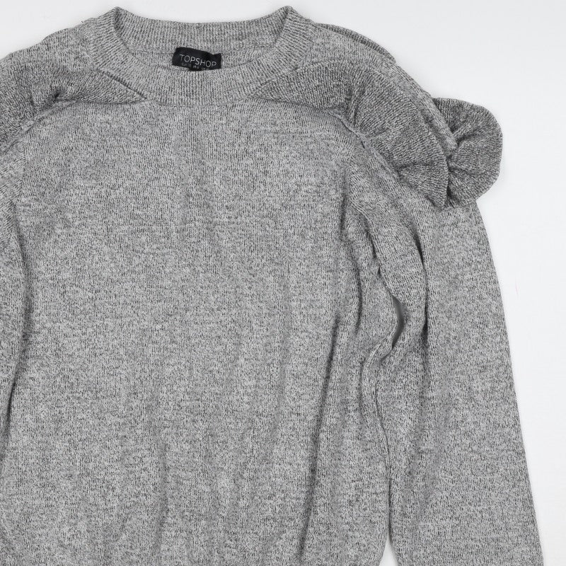 Topshop Women’s Grey UK 10 Ruffle Crew Neck Knit Pullover Jumper