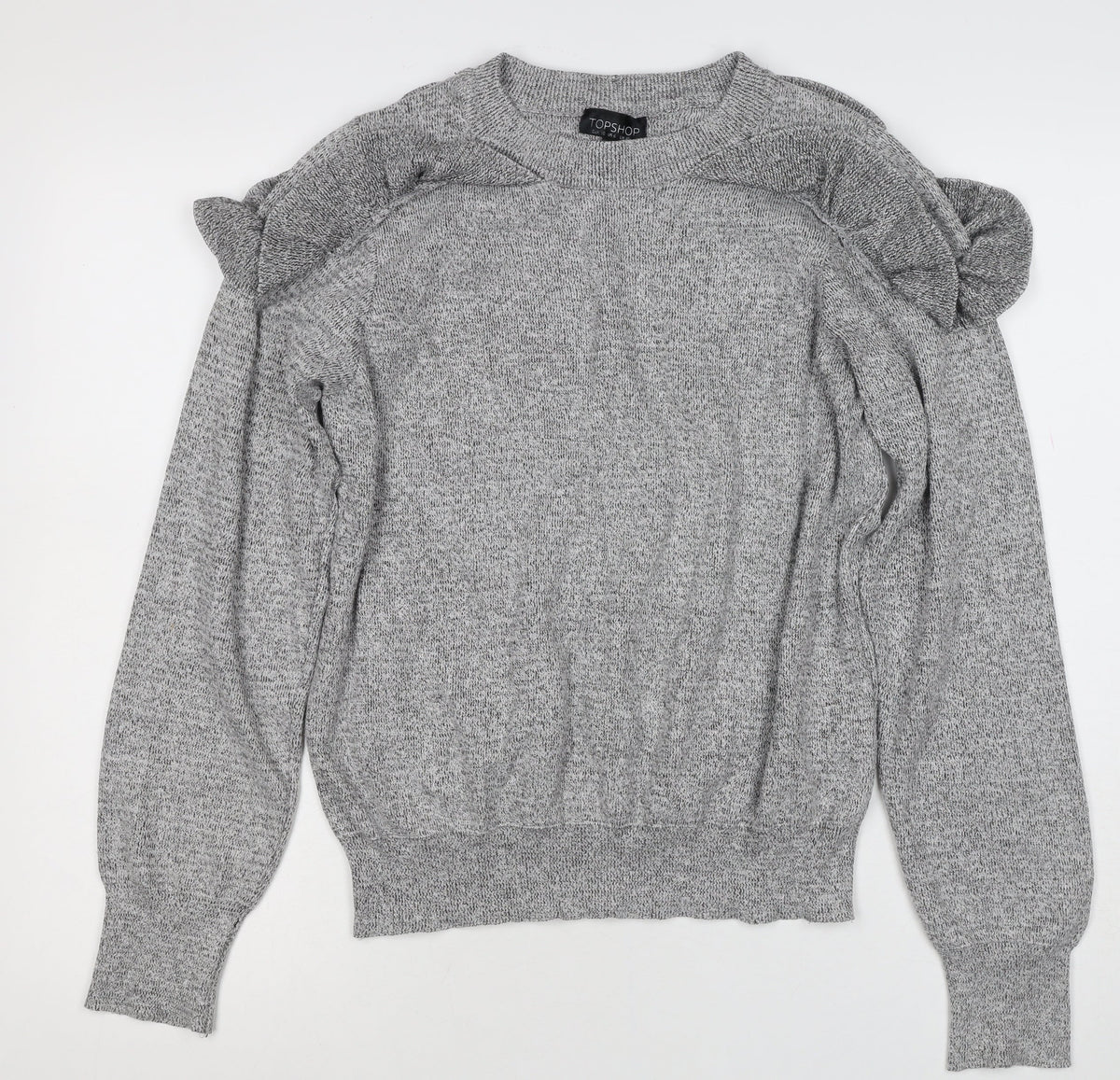 Topshop Women’s Grey UK 10 Ruffle Crew Neck Knit Pullover Jumper