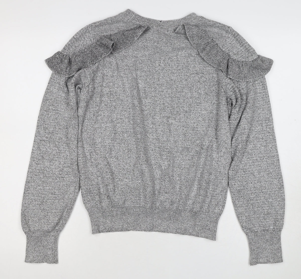 Topshop Women’s Grey UK 10 Ruffle Crew Neck Knit Pullover Jumper