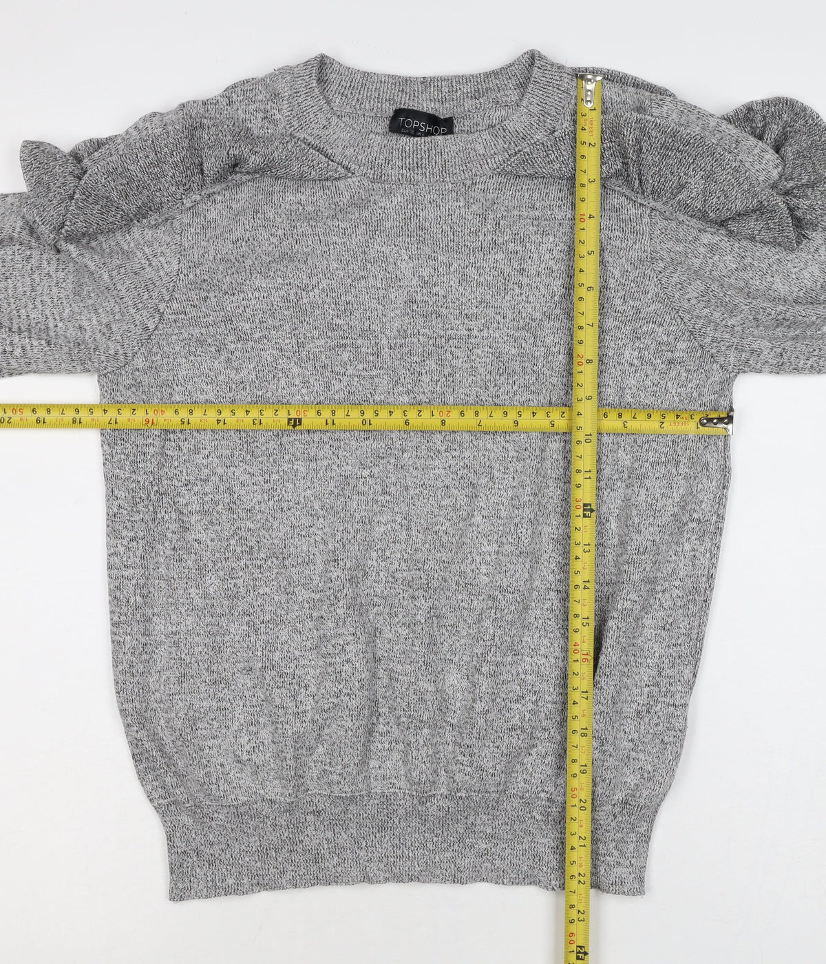 Topshop Women’s Grey UK 10 Ruffle Crew Neck Knit Pullover Jumper