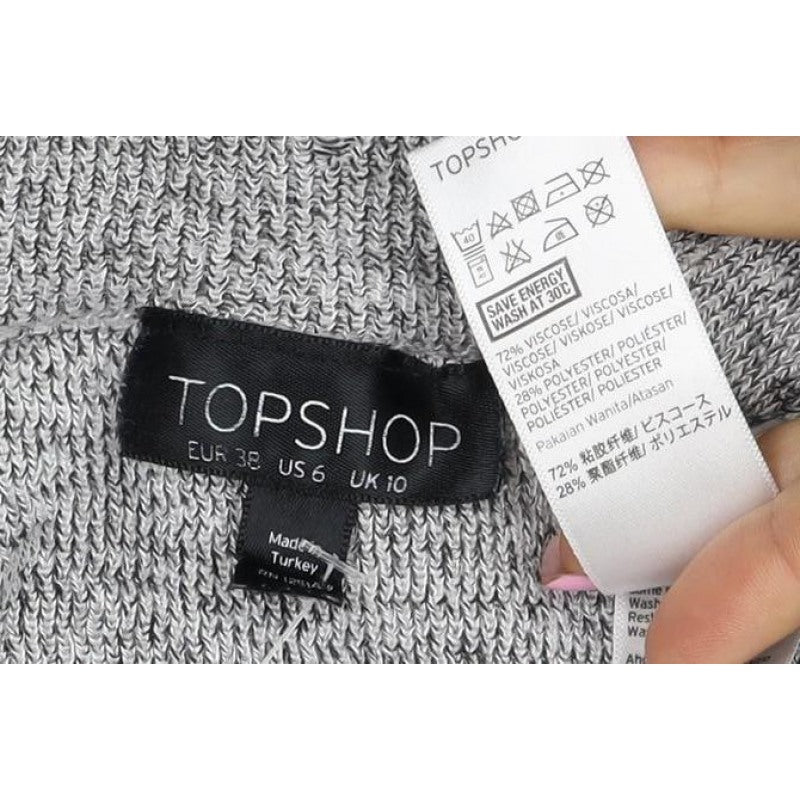 Topshop Women’s Grey UK 10 Ruffle Crew Neck Knit Pullover Jumper
