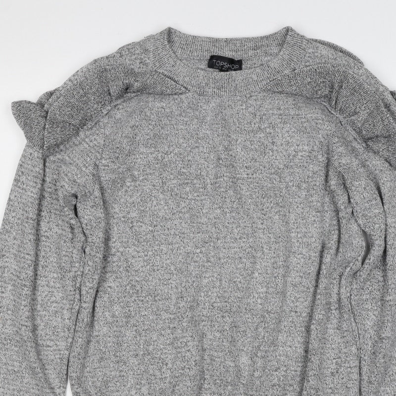 Topshop Women’s Grey UK 10 Ruffle Crew Neck Knit Pullover Jumper