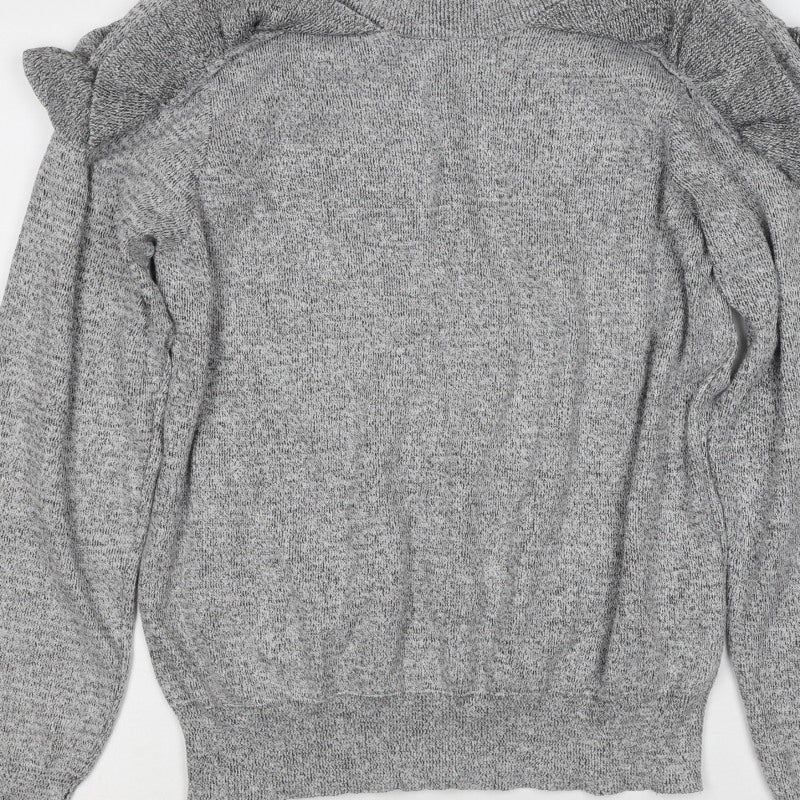 Topshop Women’s Grey UK 10 Ruffle Crew Neck Knit Pullover Jumper