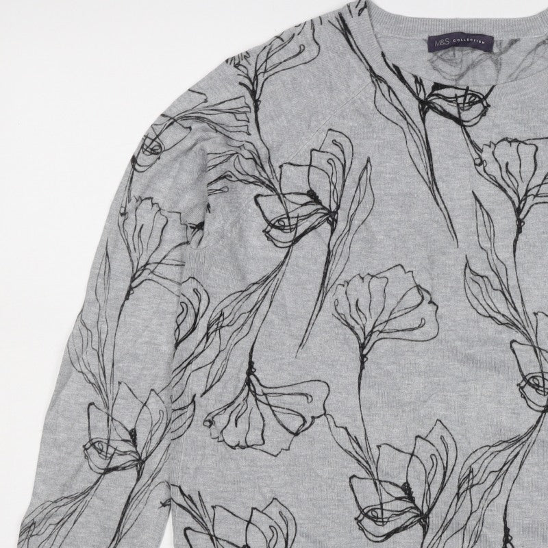 Marks & Spencer Women’s Grey Floral Viscose Jumper UK 14 Round Neck