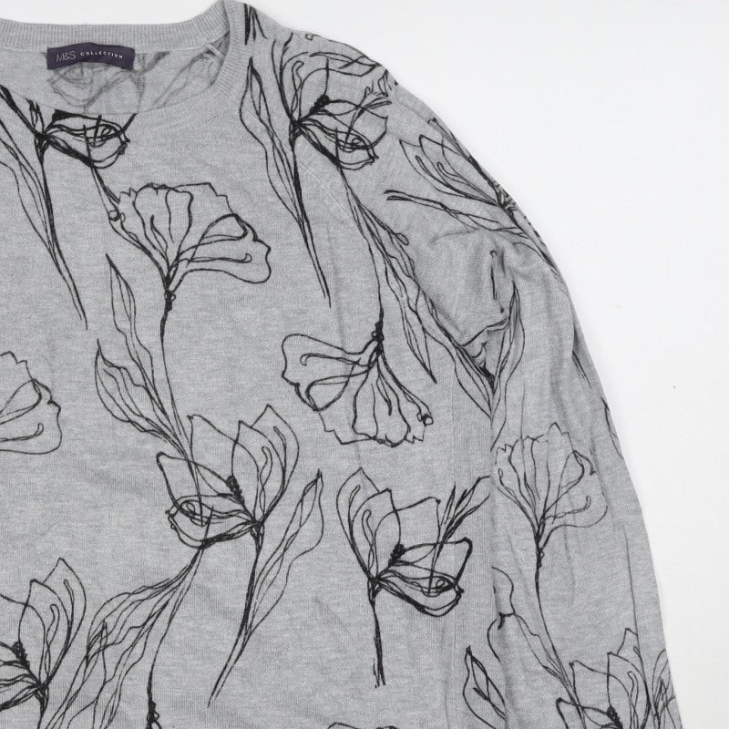 Marks & Spencer Women’s Grey Floral Viscose Jumper UK 14 Round Neck