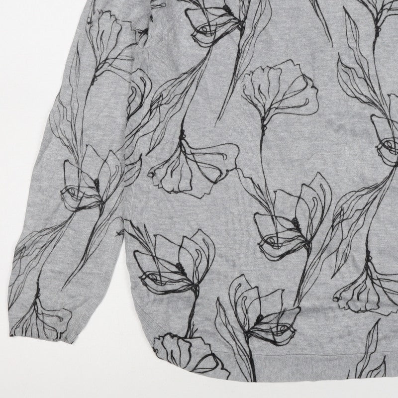 Marks & Spencer Women’s Grey Floral Viscose Jumper UK 14 Round Neck