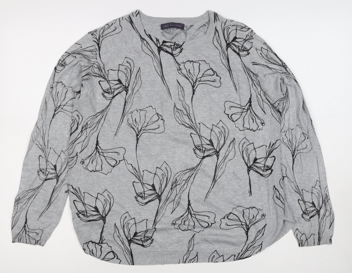 Marks & Spencer Women’s Grey Floral Viscose Jumper UK 14 Round Neck