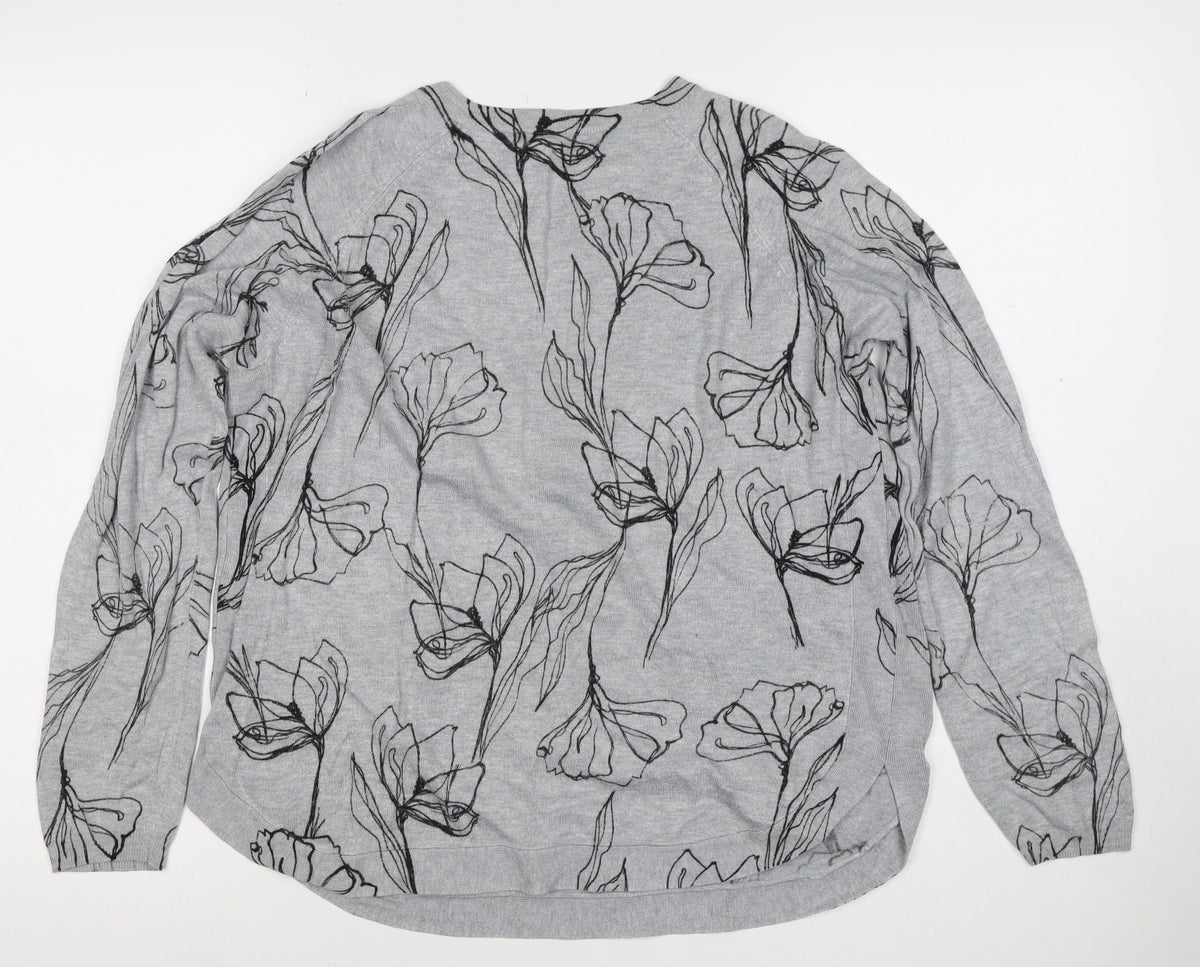 Marks & Spencer Women’s Grey Floral Viscose Jumper UK 14 Round Neck