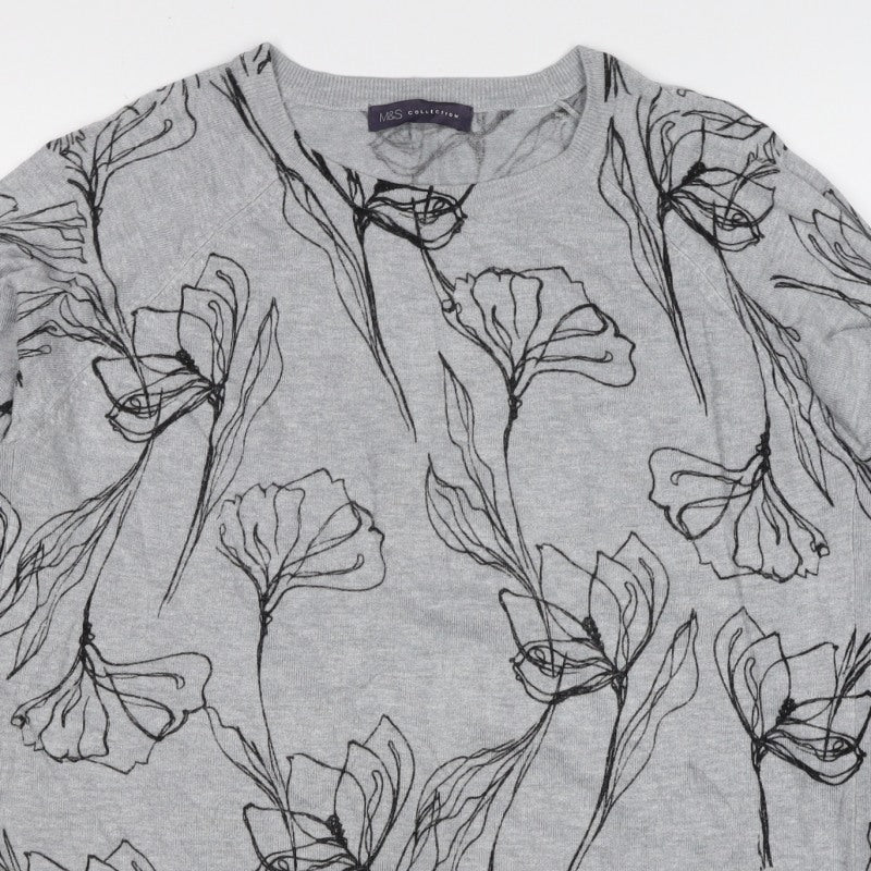Marks & Spencer Women’s Grey Floral Viscose Jumper UK 14 Round Neck